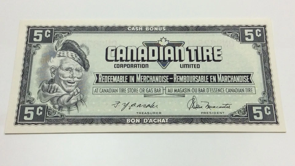 1974 Canadian Tire 5 Cents Uncirculated Banknote CTC Gas Bar Cash Bonus D200 - Image 1 of 4