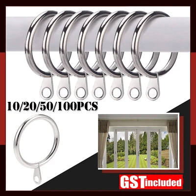 Up 100X Curtain Rings Hooks Window Multipurpose Metal Hooks Clips Ring Hanging - image 1 of 4