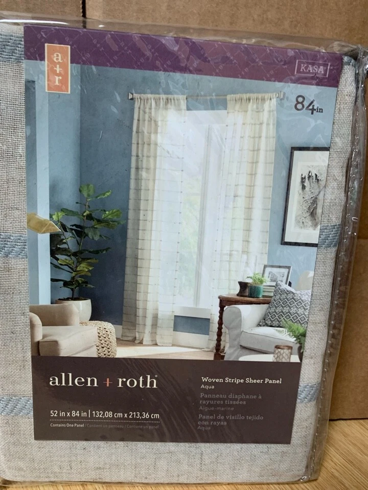 Allen Roth Kasa Woven Aqua Stripe Sheer Panel 52 in in #1242321