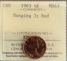 Canada - 1 cent - 1963 - Hanging 3 ; Red - ICCS Certified - MS-63