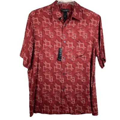 NWT Crazy Horse Mens L Front Button Up Shirt Geometric Print Short Sleeve Collar - Image 1 of 4
