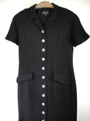 Vestido Largo Spenser Jeremy Talla 12 Negro Lino Rayón Botón Delantero Foto 1 de 4