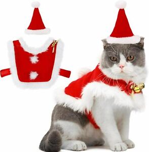 Cat Christmas Costume Adjustable Cute Santa Pet Cape Cat Santa Clothes with Bell