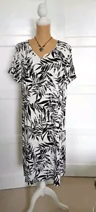 Damart Size 20 White Black Leaf Print Short Sleeve A Line Sumner Dress - Picture 1 of 6