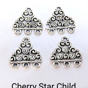 4 x silver pl earring chandelier connectors branch spiral 3 strand 4pcs G - Picture 1 of 2