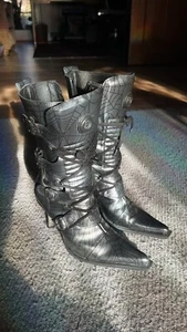 NEW ROCK Leather Malicia Grey Spider Web Buckle Goth Vamp Steampunk Boots 5 / 38 - Picture 1 of 9