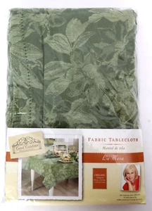 NEW CASA CRISTINA FABRIC DARKER GREEN FLORAL OBLONG TABLECLOTH LA MESA 60"X104" - Picture 1 of 8