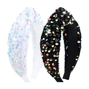 Girls Knotted Glitter Sequin Headbands 2Pcs for Women's Hair - Picture 1 of 8