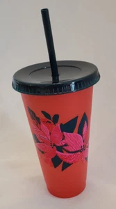 Starbucks 24 oz tazza fredda riutilizzabile con coperchio di paglia vacanze Natale rosso Poinsettia - Foto 1 di 1