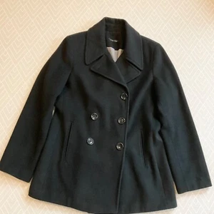 Calvin Klein women black pea coat cashmere double breasted jacket SZ8 bust 40 - Picture 1 of 7
