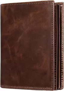 NIUCUNZH Mens Leather Bifold RFID Vertical Wallet Extra Large Capacity Card Hold - Picture 1 of 7