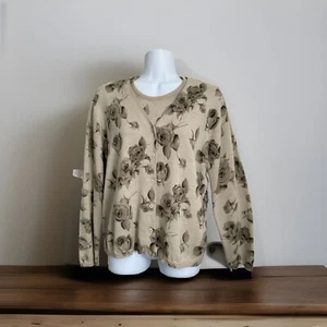 Josephine Chaus 2 tlg. Pullover LP Oberteil Grün Blumen Rosenmuster Strickjacke M Wolle Vintage - Bild 1 von 17