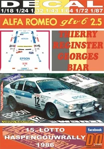 DECAL ALFA ROMEO ALFETTA GTV6 T.REGINSTER HASPENGOUWRALLY 1986 DnF (06) - Picture 1 of 1