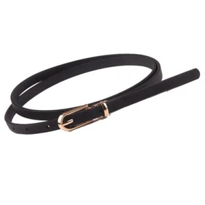 Dress Jeans Strap Belt - 1cm Faux Leather Skinny Waistband Adjustable Pin Buckle - Picture 1 of 19