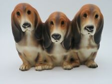 Vintage Nalco ware Japan Ceramic Planter with 3 Hound Dogs hiding the plants