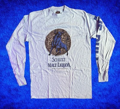 Винтажная футболка Schlitz Malt Liquor Bull промо 80-е M наковальня с длинным рукавом - Изображение 1 из 4
