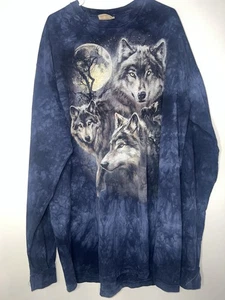 Three Wolves 3D Tie-Dye Graphic T-shirt XXXL Long Sleeve Black Night Moon Wolf - Picture 1 of 7