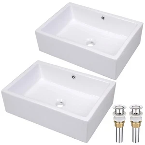 Aquaterior Bathroom Vessel Sink Porcelain Ceramic Vanity Basin Drain AQT0135 2PC - Bild 1 von 8