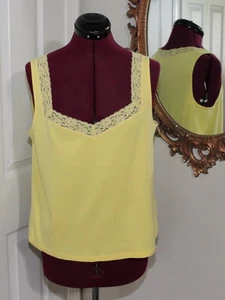 Chaps Classics Ralph Lauren Bright Yellow W/ Lace V Neck Cotton Tank Top Sz L - Picture 1 of 7