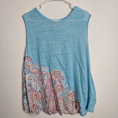 Топ женский J. JILL LOVE LINEN без рукавов размер XL синий пейсли майка богемное - Изображение 1 из 4