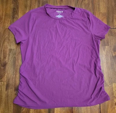 Torrid Active Mujer Púrpura Acanalado Manga Corta Activo Top Lateral Rouching Talla 0 Foto 1 de 4