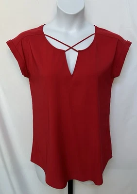 Express ladies size M red blouse with lattice front. - Image 1 of 4