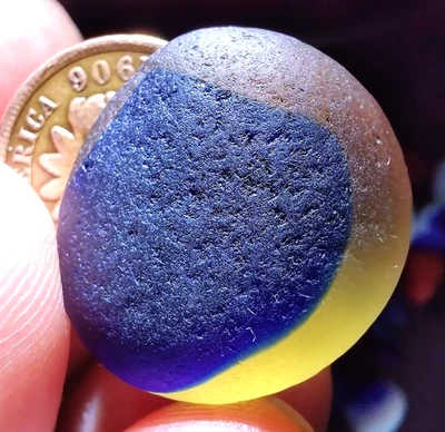 Color Raro: XL Dorado Ámbar y Azul Cobalto Multi - Real Davenport Beach Sea Glass Foto 1 de 4