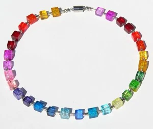 Halskette Würfel Perlen Mix rot grün blau mehrfarbig bunt Magnetverschluss 266 - Bild 1 von 6