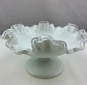 Fenton Art Glass Silver Crest Round Double Crimped Footed Candy Dish Vintage - Picture 1 of 2