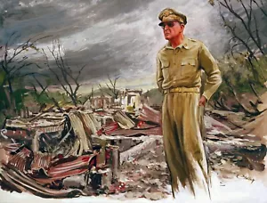 WORLD WAR 2 - MacArthur Reviewing the battle - Philippines Painting 8 x 10" - Picture 1 of 2