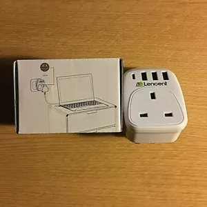 Lencent USB Stecker Ladegerät UK auf EU 1 Typ C und 3 USB Ports 5 in 1 plus Verlängerung - Bild 1 von 2
