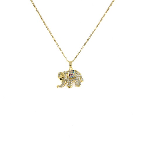 VALENTINO 18k Placcato Oro Elefante Collana con Pendente Zirconia Cubica Cristalli Fortuna