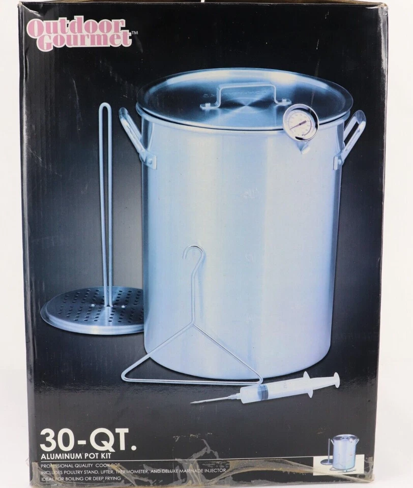 30 Qt. Aluminum Pot w/Lid Turkey Fryer, Heady-Duty Side Handles Hook - Image 1 of 4