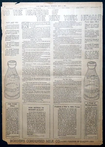 1910 New York Newspaper Full Page Ad - Borden's Condensed Milk - Picture 1 of 1