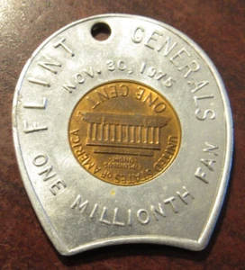 1975 Flint Generals IHL Hockey Millionth Fan Encased Cent Penny Token Michigan - Picture 1 of 2