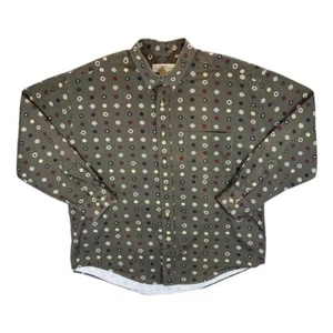 Vintage Natural Issue Khaki Green Patterned Long Sleeve Button-Up Shirt Large - Picture 1 of 7