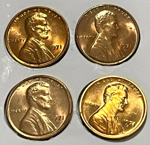 1971 P  D S S GEM UNCIRCULATED  LINCOLN CENTS + PROOF (4 COINS) Cover