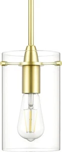 Linea Satin Brass Pendant Light Fixture Kitchen Island Medium Clear Glass - Picture 1 of 10