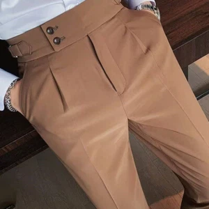 Tuta uomo retrò vita alta pantaloni dritti fibbia pantaloni bermuda slim ṑ - Foto 1 di 16