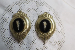 Preciosos pendientes grandes, originales Biedermeier, oro 8ct. con ónix #8023 - Imagen 1 de 7