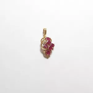 Estate 14K Yellow Gold Natural Oval Rose Red Ruby And Diamond Pendant 1.20 Cts - Picture 1 of 3