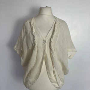 Neu ohne Etikett Ana Nonza Designer elfenbeinfarbene Leinenbluse vorne offen Texudo-Stil Größe UK 12 - Bild 1 von 8