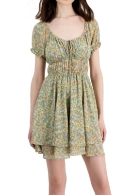 Vestido floral de primavera Self-e para mujer con cuello redondo, mangas abullonadas, talla L, capas Foto 1 de 4