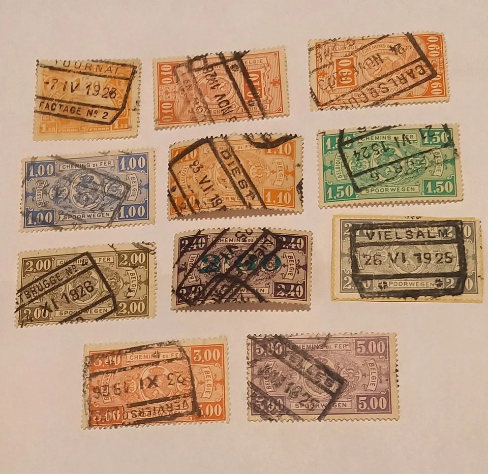11 timbres de Belgique  CHEMINS DE FER, années 1920 à 1924, Oblitérés  - Photo 1/4