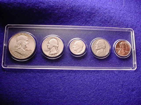 1949 PHILADELPHIA 5 COIN MINT SET GREAT 90% SILVER coins---GREAT CENT&HALF!  #32 Cover