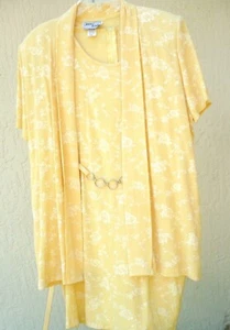 VINTAGE M L JASON CODY YELLOW SHEATH TEXTURED DRESS JACKET SET OUTFIT SUIT WOMEN - Picture 1 of 10