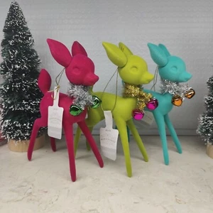 Target Wondershop Flocked Deer Ornament Set MCM Retro Christmas Reindeer O - Picture 1 of 5