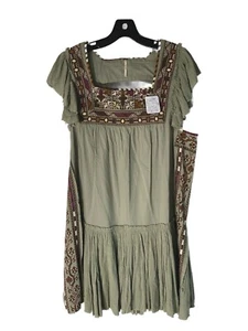FREE PEOPLE Day Glow Mini Dress Spanish Moss Boho Hippie Festival Size Large NEW - Picture 1 of 14