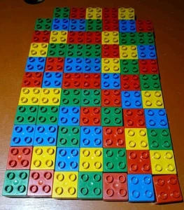 Vintage Lego Duplo Lot of 75 Blocks 2x2 Bricks Blue Red Green Yellow Square Dup6 - Picture 1 of 5