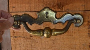 1 Winter Products Brass Drawer Pull Fixed Stationary Handle Faux Keyhole P20004 - Picture 1 of 12
